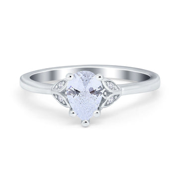 Art Deco Teardrop Engagement Ring Simulated Cubic Zirconia 925 Sterling Silver